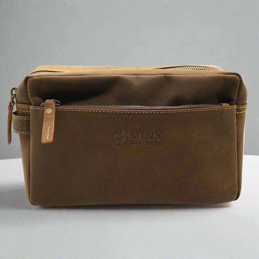 Double Zip LeatherToiletry Bag - Gift set