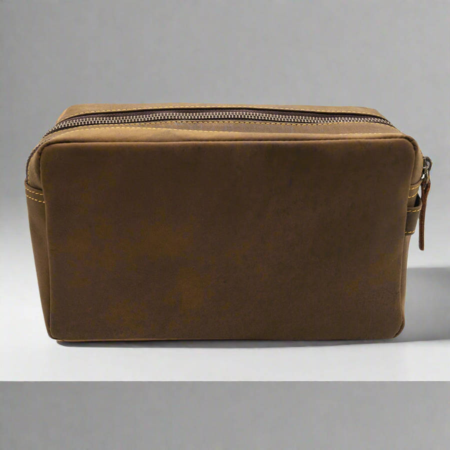 Double Zip LeatherToiletry Bag - Gift set