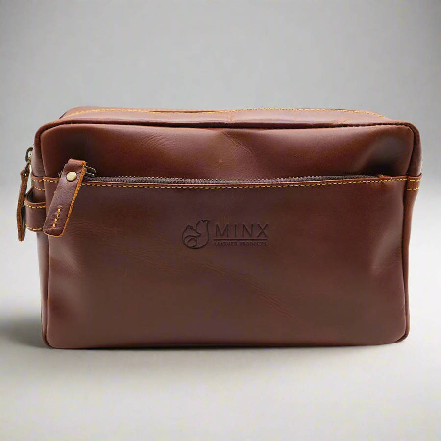 Double Zip LeatherToiletry Bag - Gift set