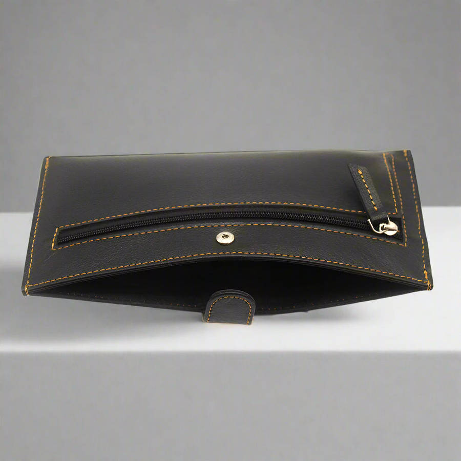 Sleek Black Leather Ladies Wallet