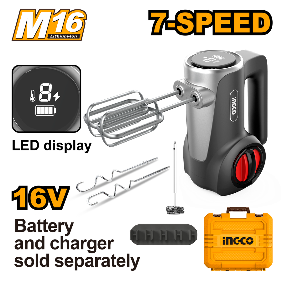 Ingco Cordless Hand Mixer 125W 7 Speed 16V