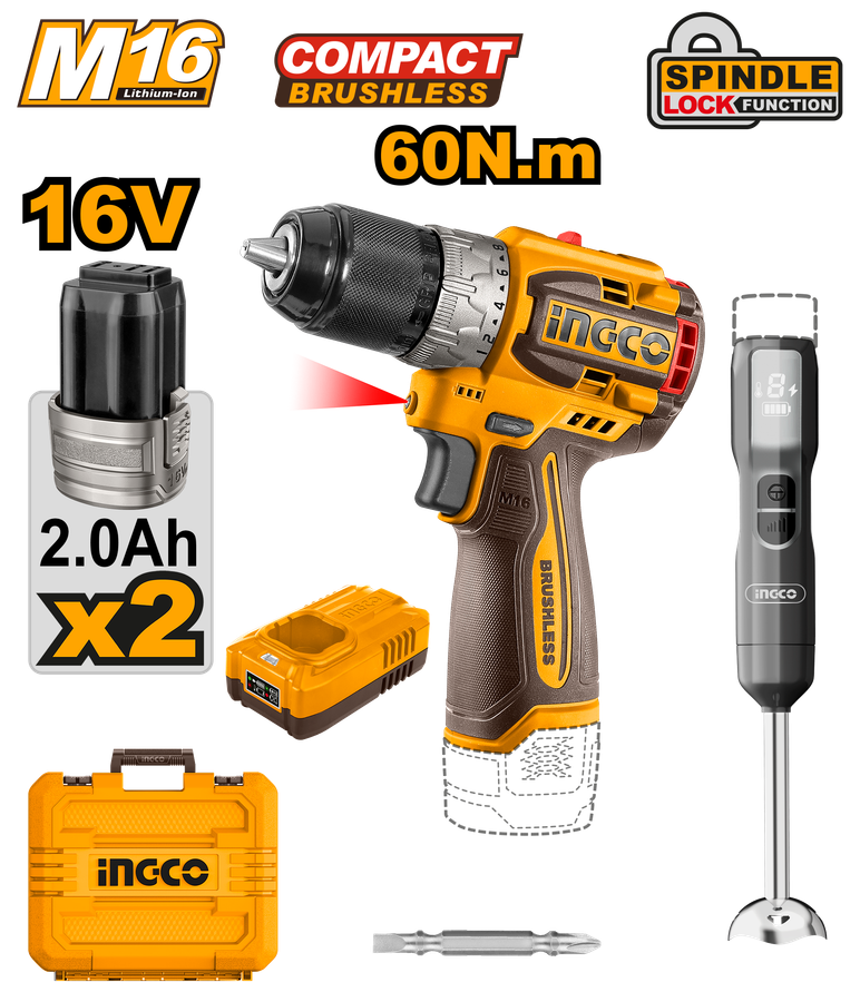 Ingco Cordless Drill and Blender Combo Kit 16V