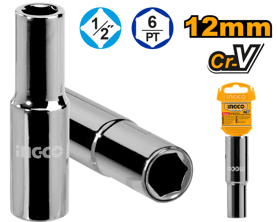 Ingco Socket Deep Hex 1/2Dr 6Pt 12Mm
