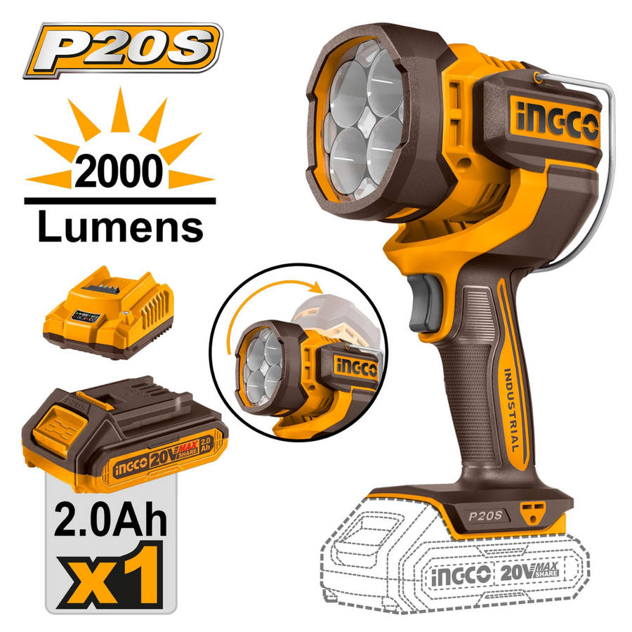 Special - Ingco Cordless Work Lamp 20V 2000 Lumens Kit