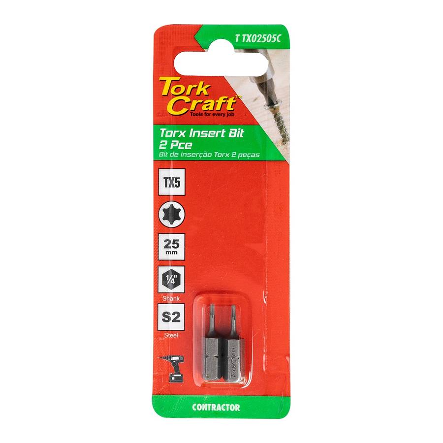 Tork Craft Torx Tx 5 Classic Insert Bit 25Mm 2Pc Carded -