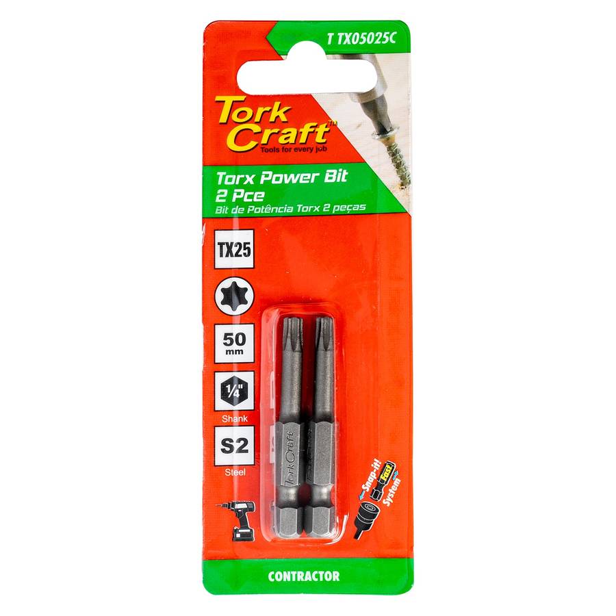 Tork Craft Torx Tx 25 Classic Power Bit 50Mm 2Pc Carded -