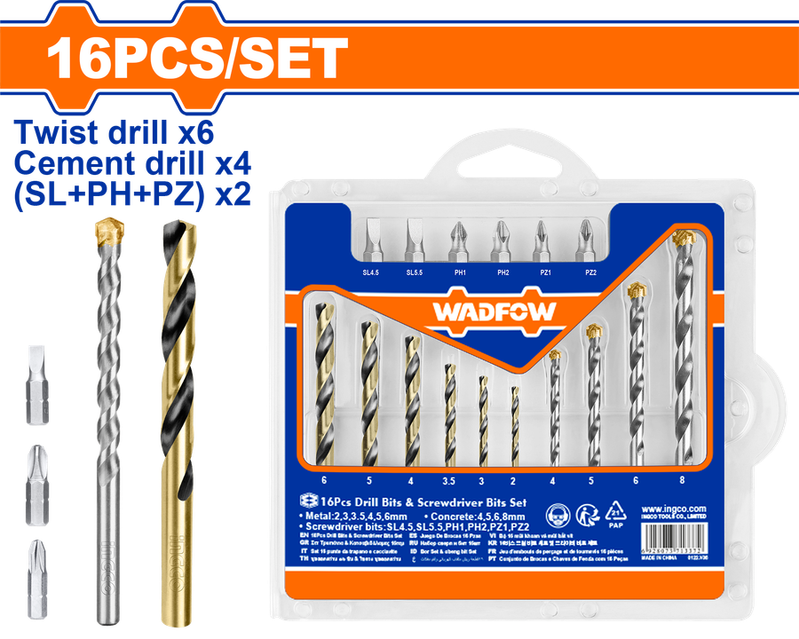 Wadfow Drill bits and screwdriver bits set 16 Piece