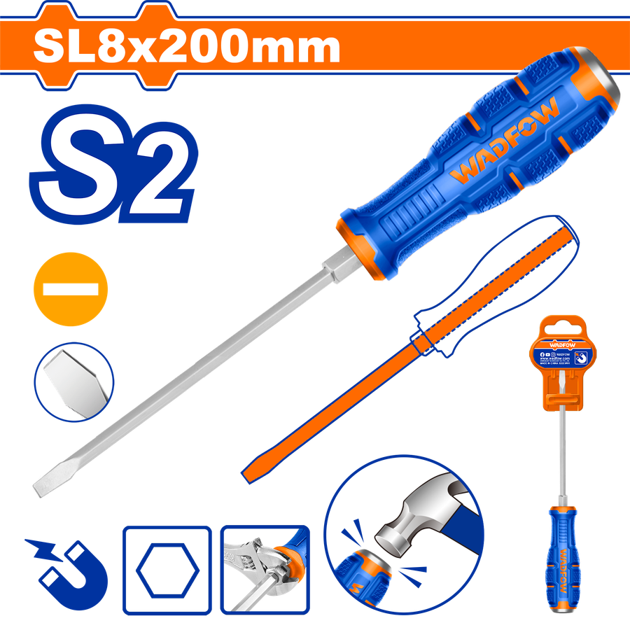 Wadfow Slotted go-through screwdriver SL8x200mm