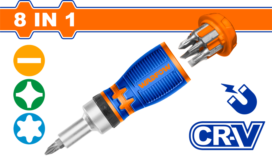 Wadfow 8 in 1 stubby ratchet screwdriver set