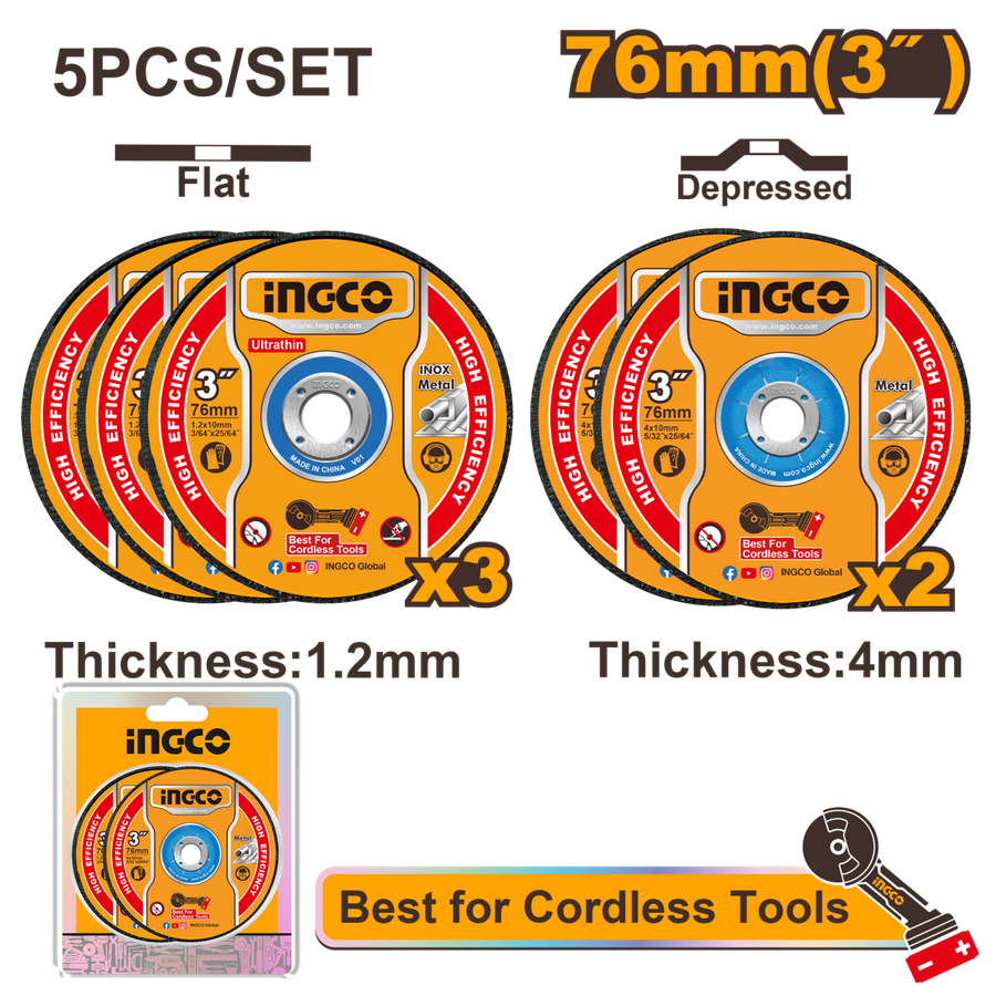 Ingco 5 Pieces Abrasive metal cutting and grinding disc set -