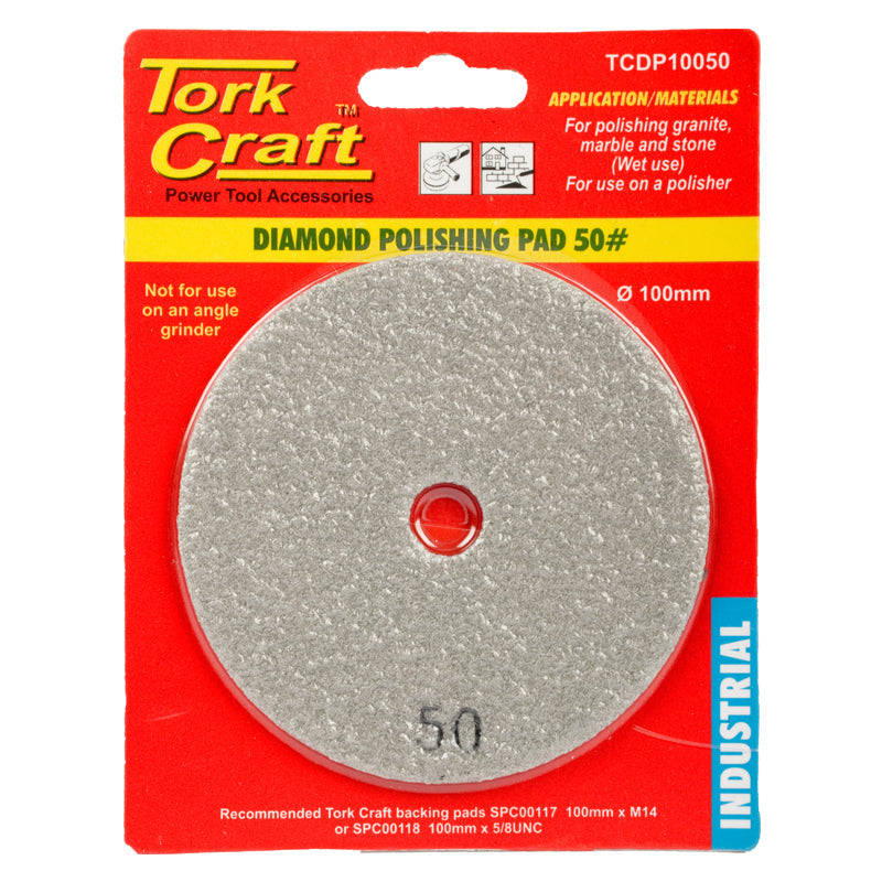 Tork Craft 100Mm Diamond Wet Polishing Pad 50 Grit Grey -