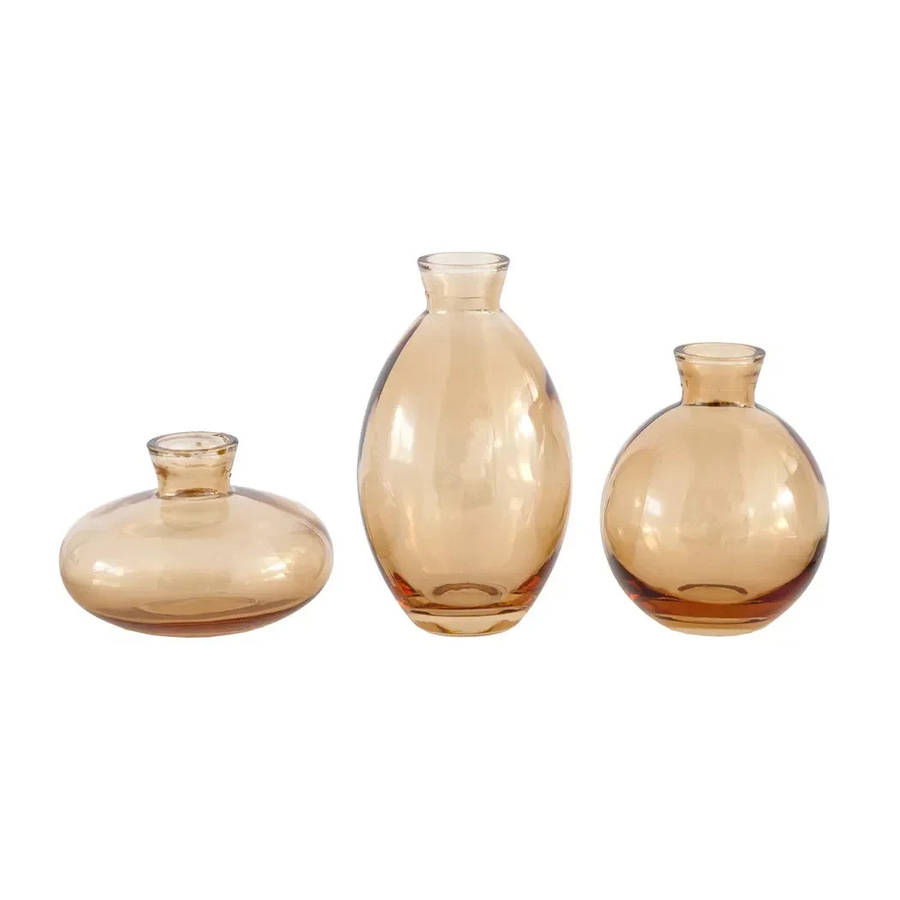 Glass Vase Set - Amber 3 Piece
