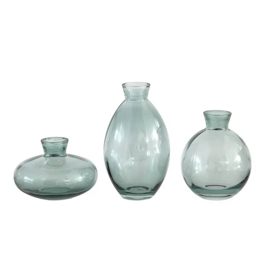 Glass Vase Set - Teal 3 Piece