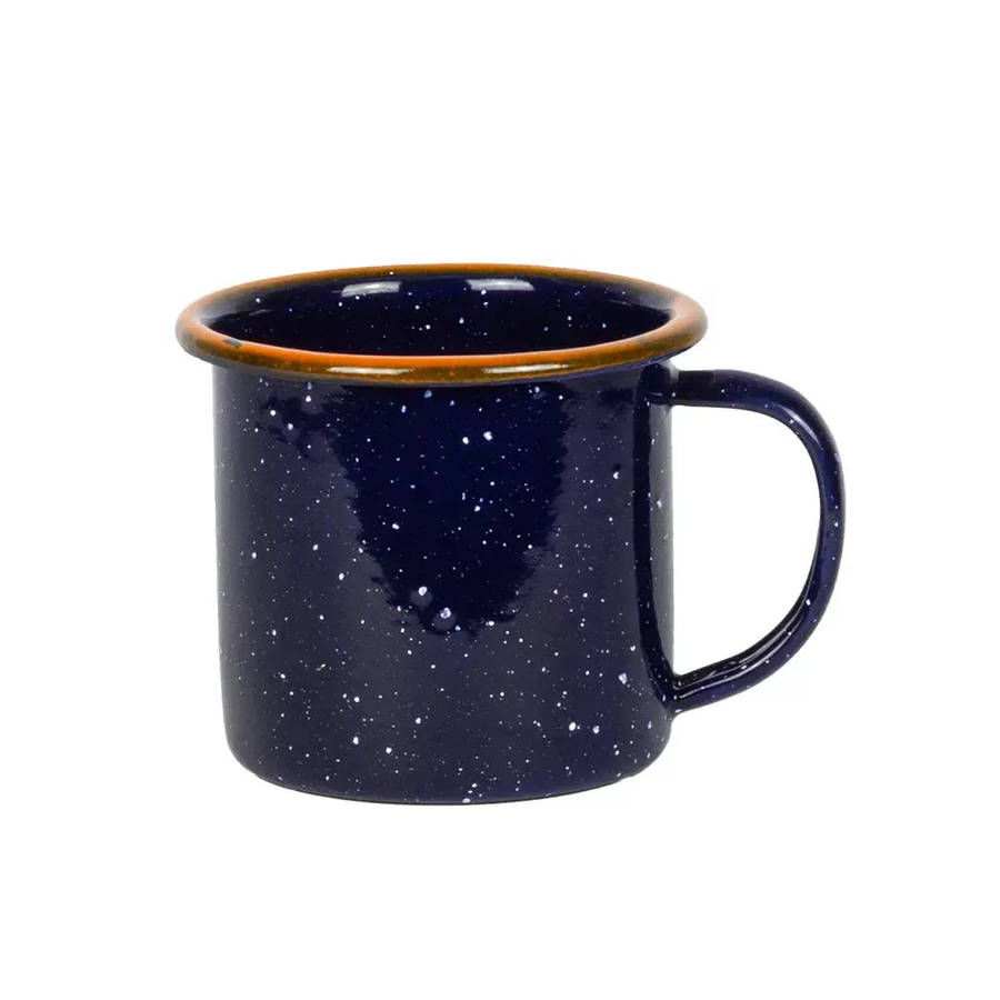 Mug - Enamel Speckled Blue Orange Rim 125ml