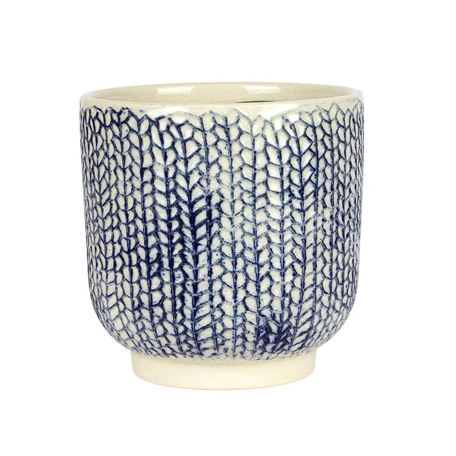 Planter - Ceramic Blue Leaves