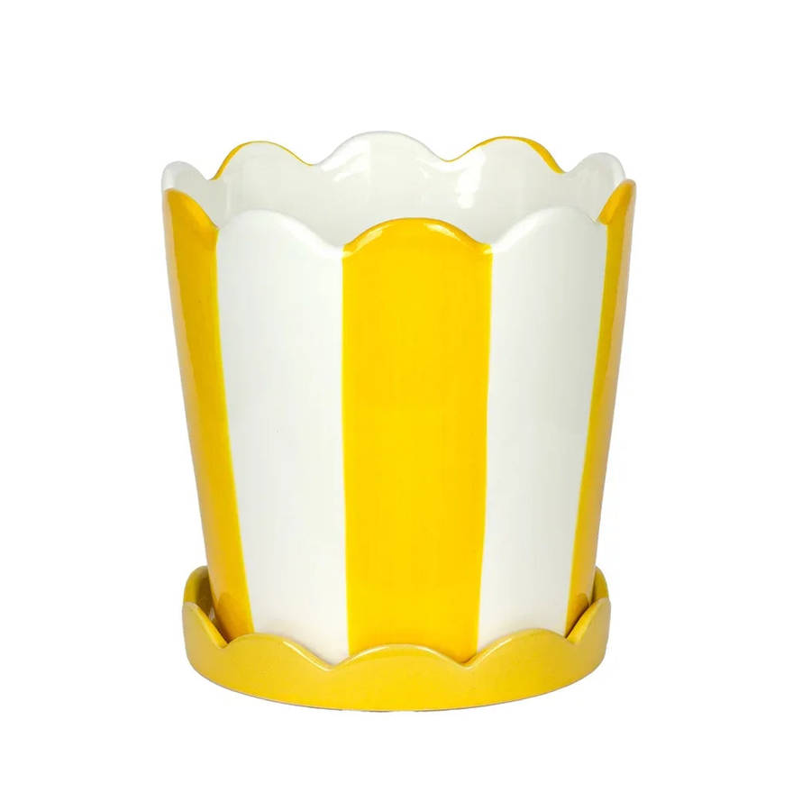 Planter - Scalloped Yellow Stripes with Base