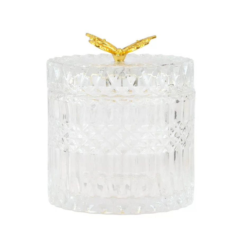 Trinket Box - Glass & Golden Butterfly 12.5cm