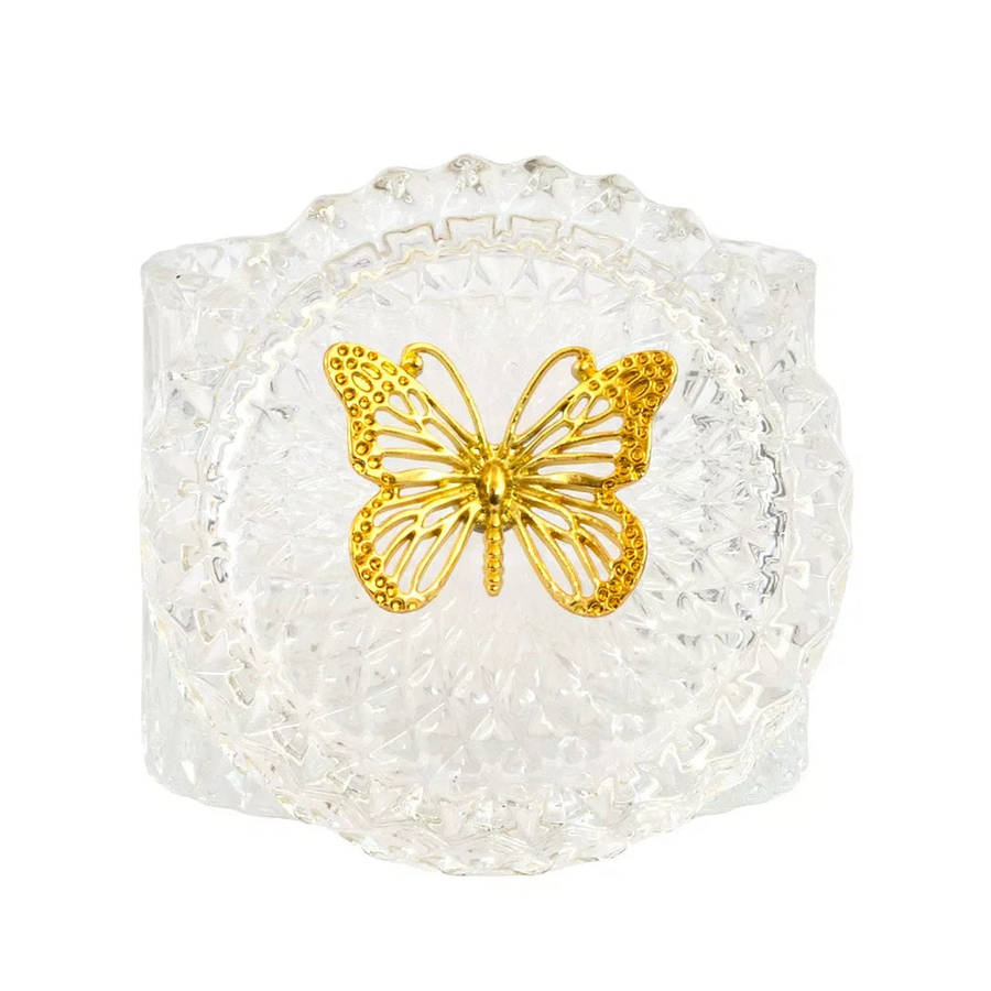 Trinket Box - Glass & Golden Butterfly 12.5cm