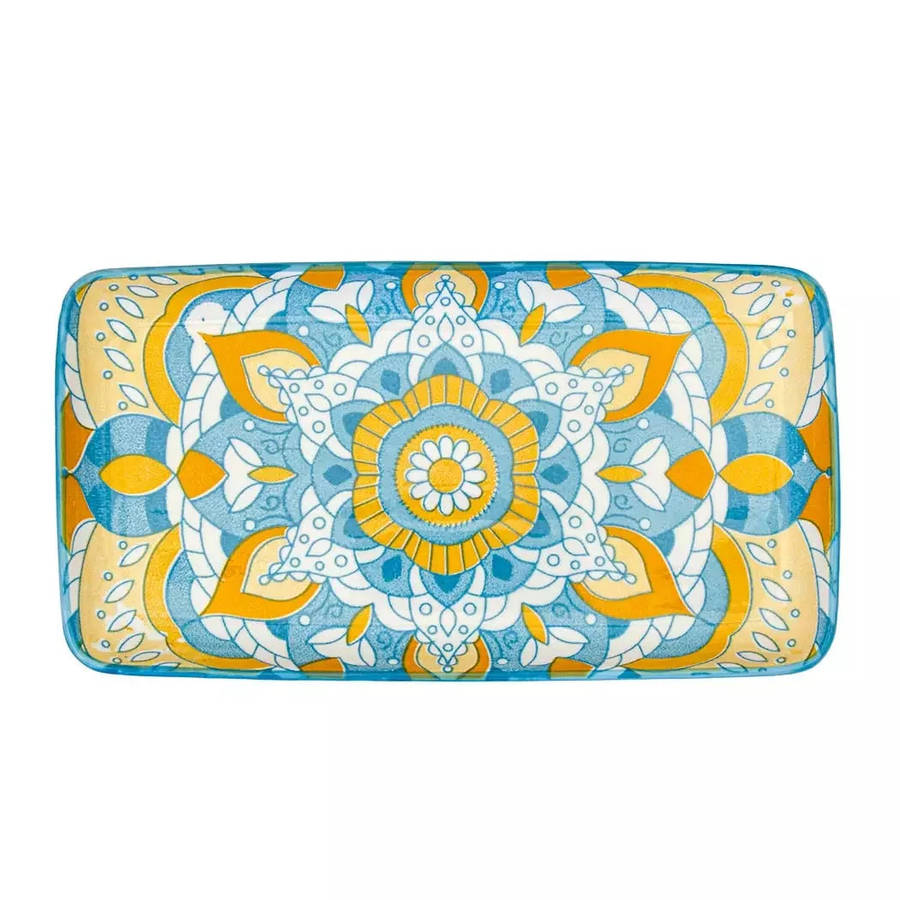 Rectangular Platter - Blue & Yellows 23x12.5
