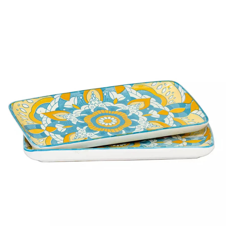 Rectangular Platter - Blue & Yellows 23x12.5