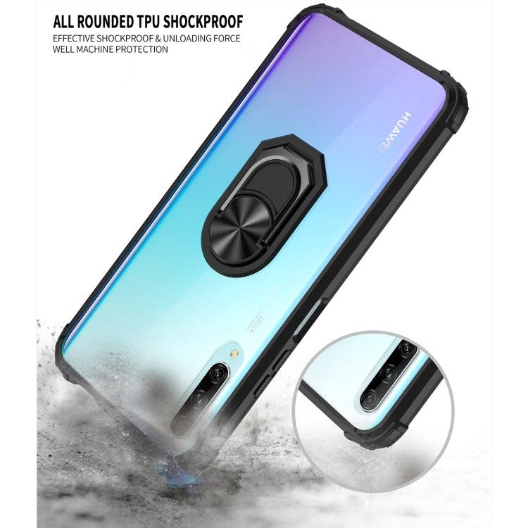 For Huawei Y9s Shockproof Transparent TPU + Acrylic Protective Case with Ring Holder(Blue)