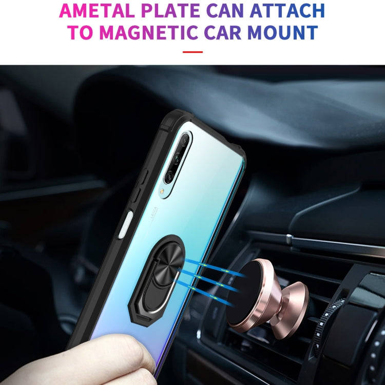 For Huawei Y9s Shockproof Transparent TPU + Acrylic Protective Case with Ring Holder(Blue)