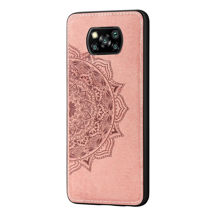 For Xiaomi Poco X3 NFC Mandala Embossed Cloth Cover PC + TPU Case with Magnetic Function and Hand...
