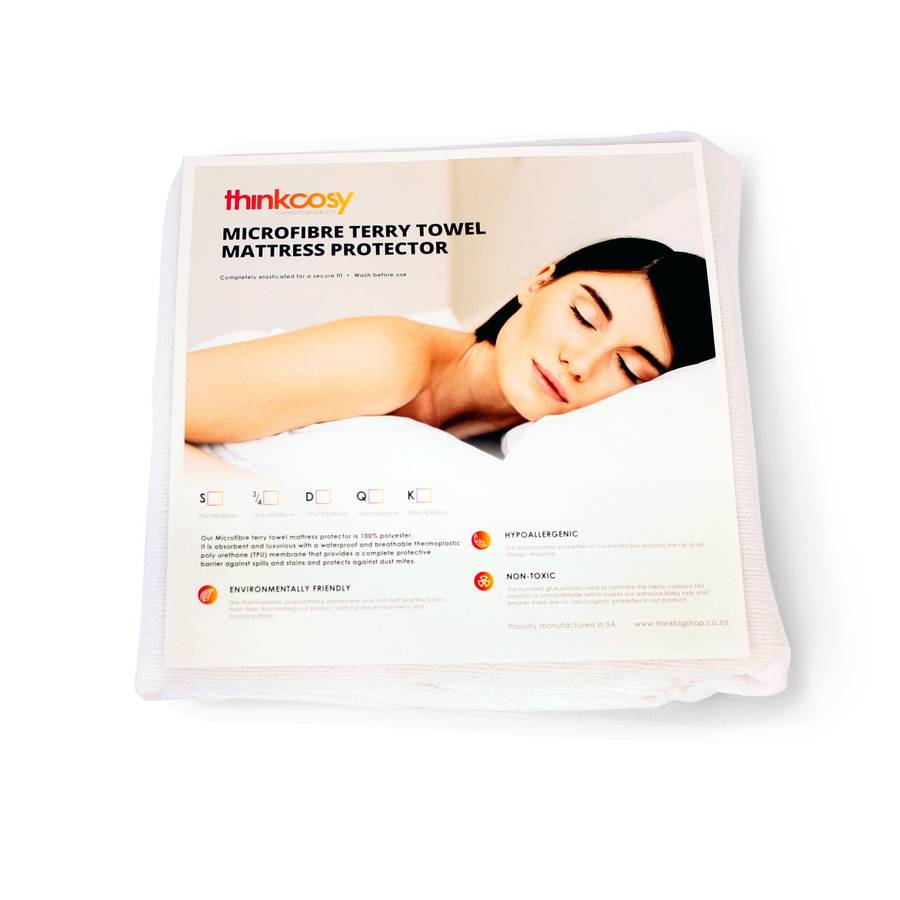 Microfibre Terry Towel Waterproof Mattress Protector -ThinkCosy - White - Single
