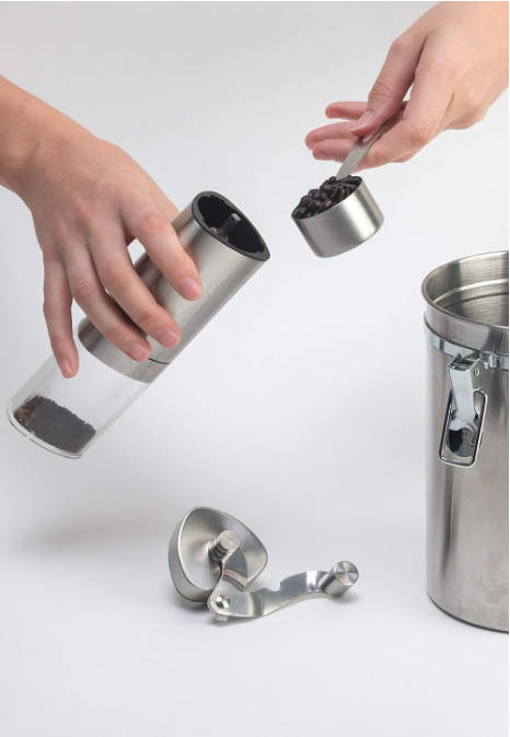 Manual stainless steel Coffee Grinder With An Adjustable Grind and foldable handle