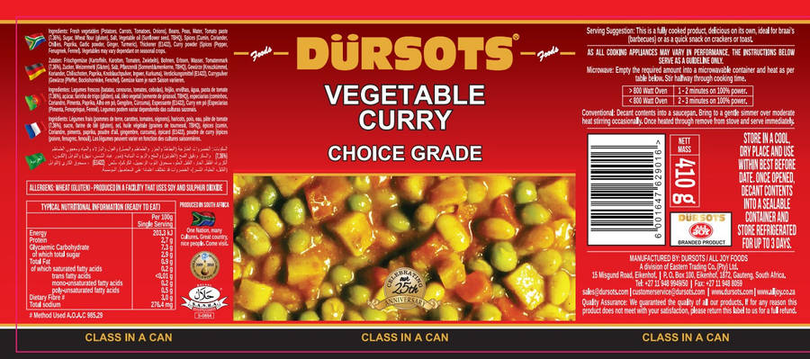 Dürsots Vegetable Curry 12 x 410g
