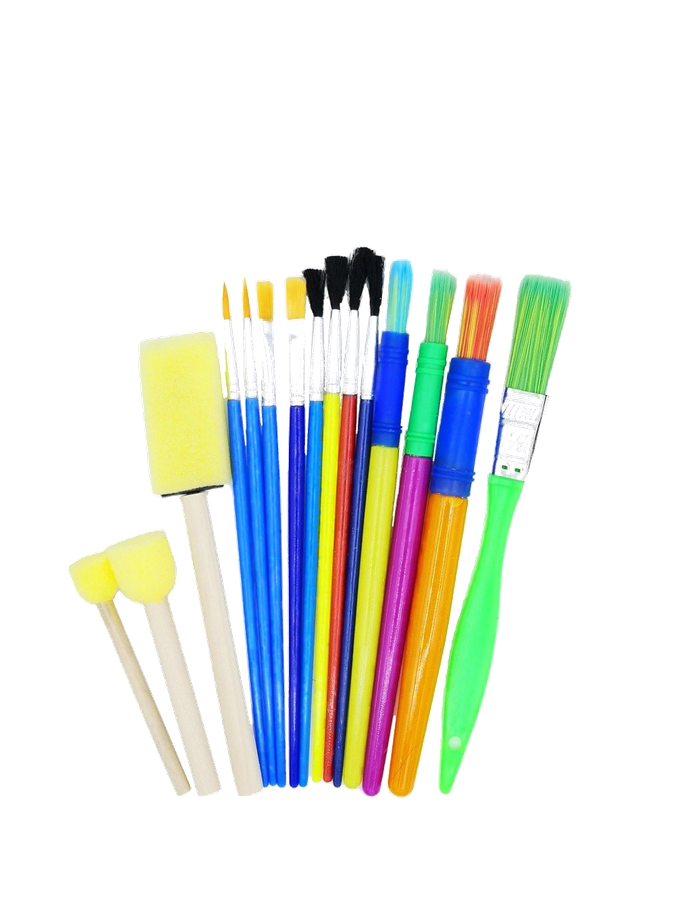 Paint Brush & Sponge Tip Brush Set - 15 Piece Set