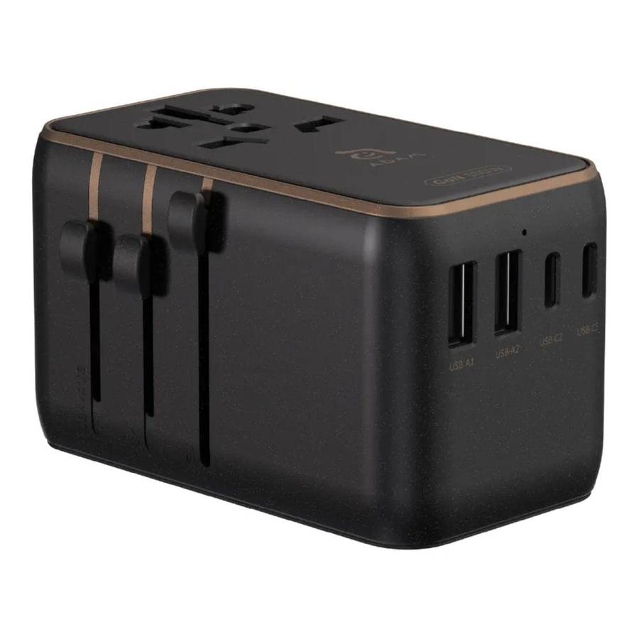 Adam Elements T100L 100W Universal Travel Adapter with Built-In Type-C Cable Black APAADT100LBK