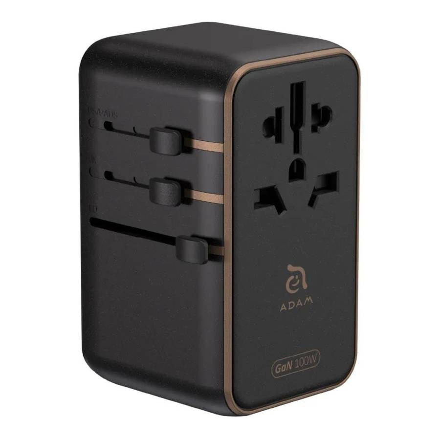 Adam Elements T100L 100W Universal Travel Adapter with Built-In Type-C Cable Black APAADT100LBK