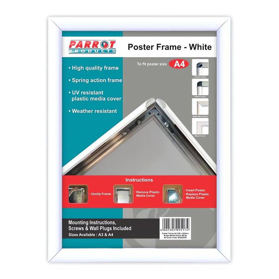 Parrot A4 330x240mm Poster Frame Single Mitred Econo White BG3204W