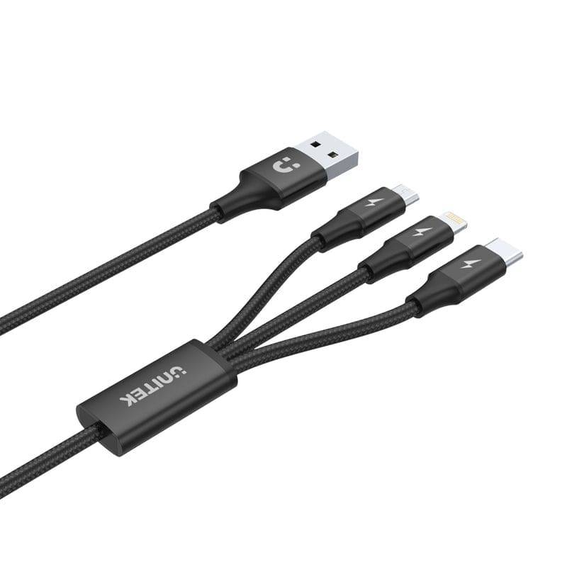 Unitek 1m 3-in-1 USB-A to USB-C Lightning Multi Charging Cable CAB-USB-3IN1-U