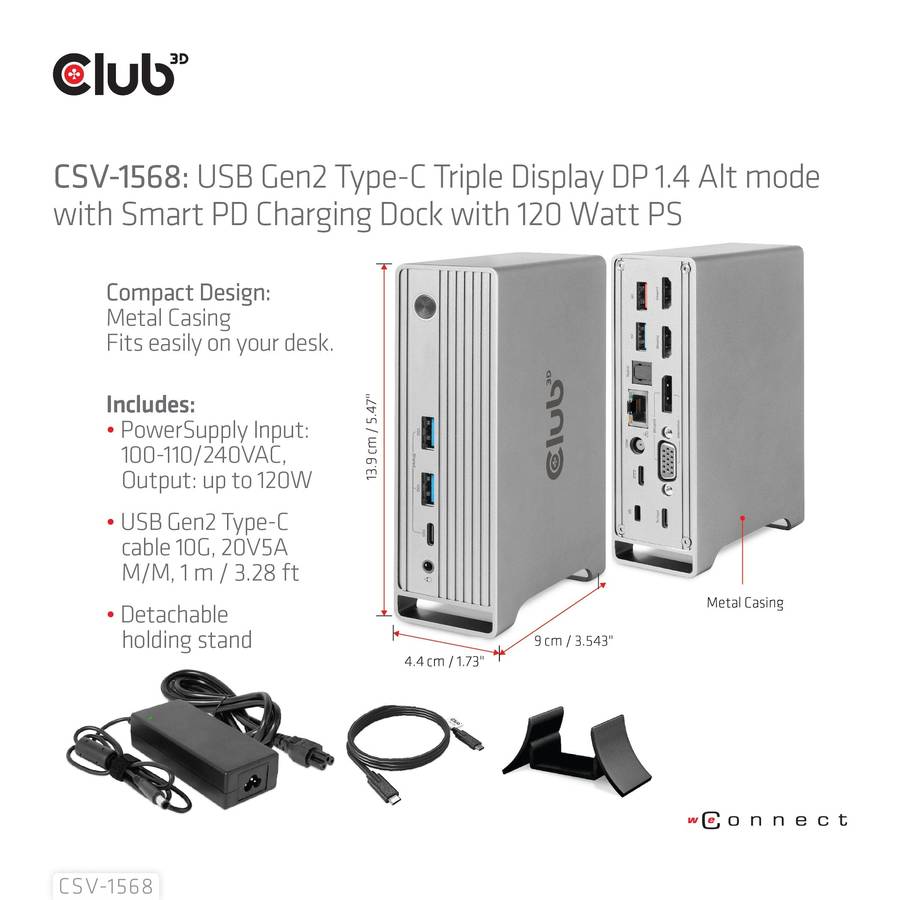 Club 3D Gen2 Type-C with Smart PD Charging Dock Station CSV-1568