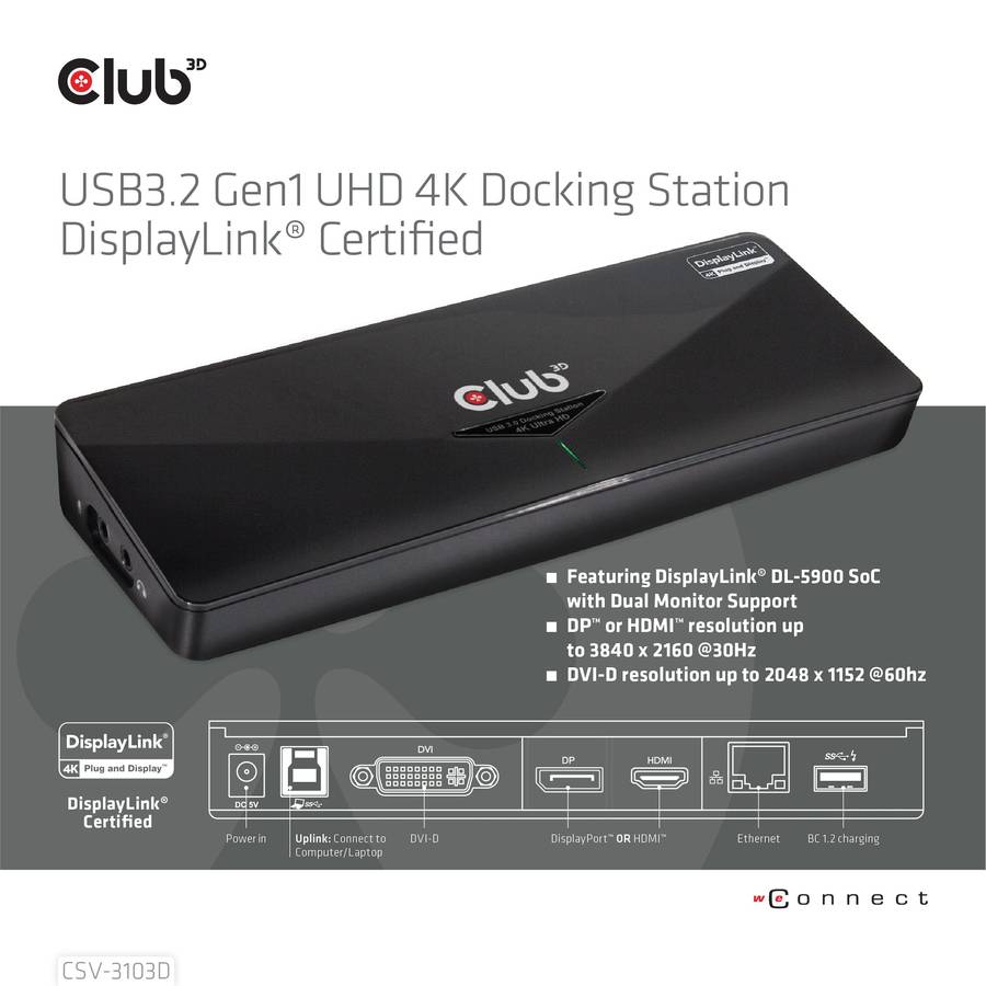 Club 3D USB 3.2 Gen1 4K Docking Station CSV-3103D