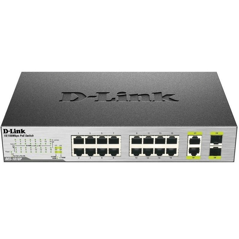 D-Link DES-1018P L2 Fast Ethernet 10/100 PoE Unmanaged Network Switch DES-1018P