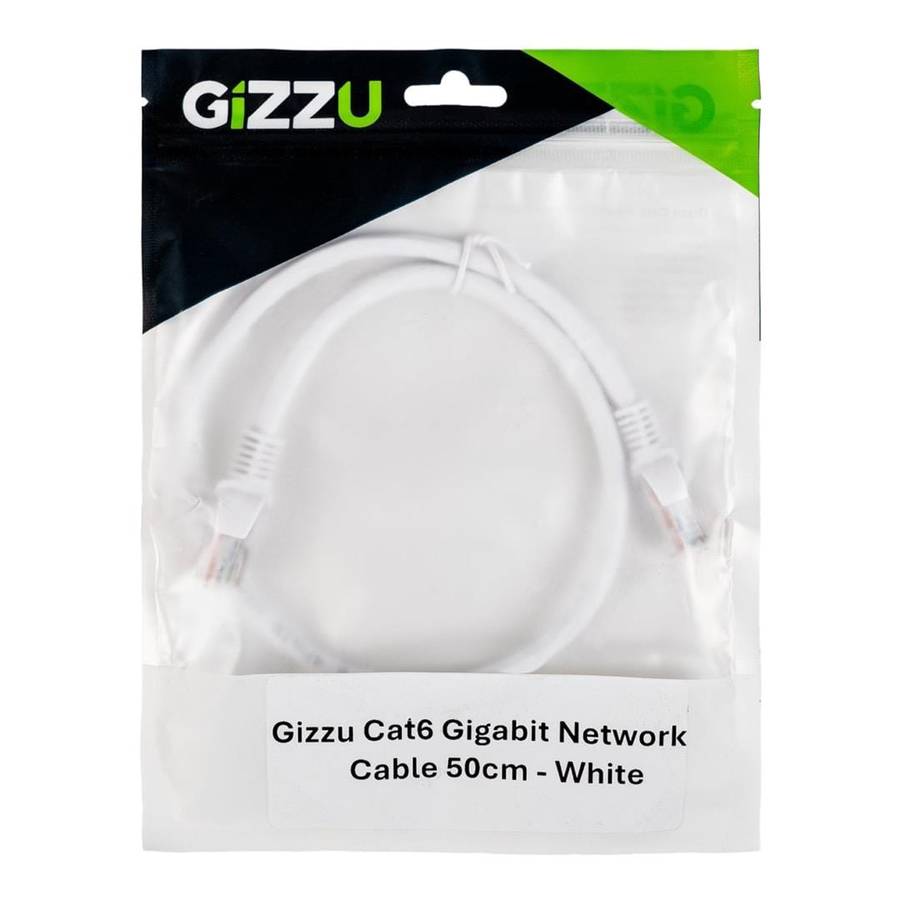 Gizzu CAT6 UTP Fly Lead RJ45 Ethernet Network Cable 50cm White GCPCAT6005-WH