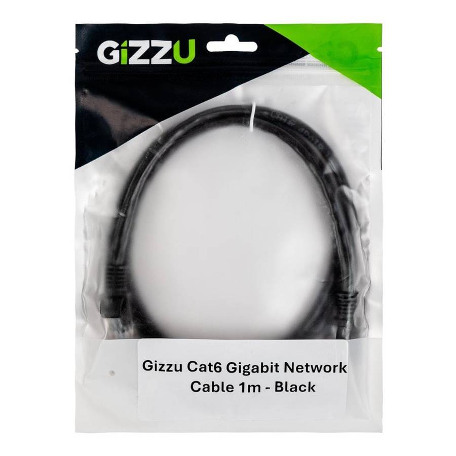 Gizzu CAT6 UTP Fly Lead RJ45 Ethernet Network Cable 1m Black GCPCAT6010-BK