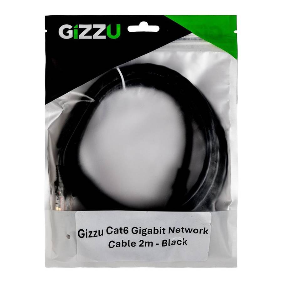 Gizzu CAT6 UTP Fly Lead RJ45 Ethernet Network Cable 2m Black GCPCAT6020-BK