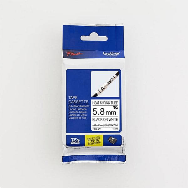 Brother HSE-211 Heat Shrink Tube Tape - Black on White