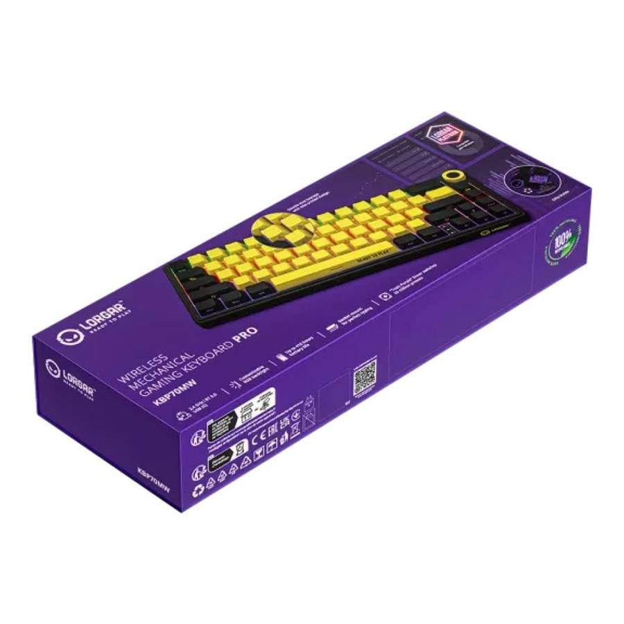Lorgar KBP70MW Pro Wireless Mechanical Gaming Keyboard Black and Yellow LRG-KBP70MW-YL-US
