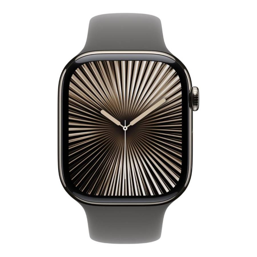 Apple Watch Series 10 GPS + Cellular 46mm Natural Titanium Case with Stone Grey Sport Band M/L MW...