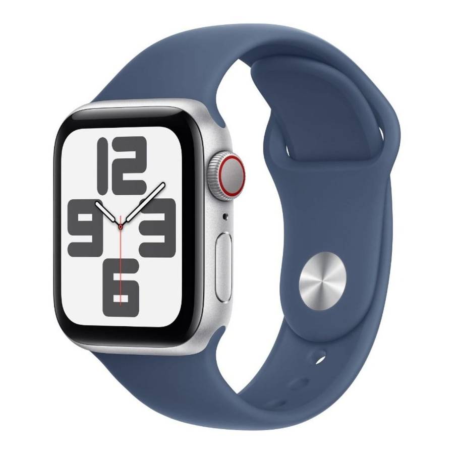 Apple Watch SE GPS + Cellular 44mm Silver Aluminium Case with Denim Sport Band M/L MXGQ3QA/A