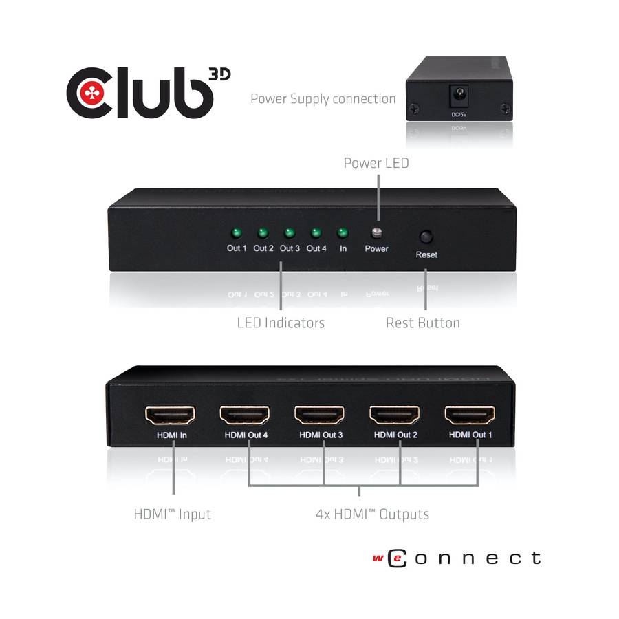 Club 3D CSV-1380 4-port HDMI 2.0 4K UHD Splitter