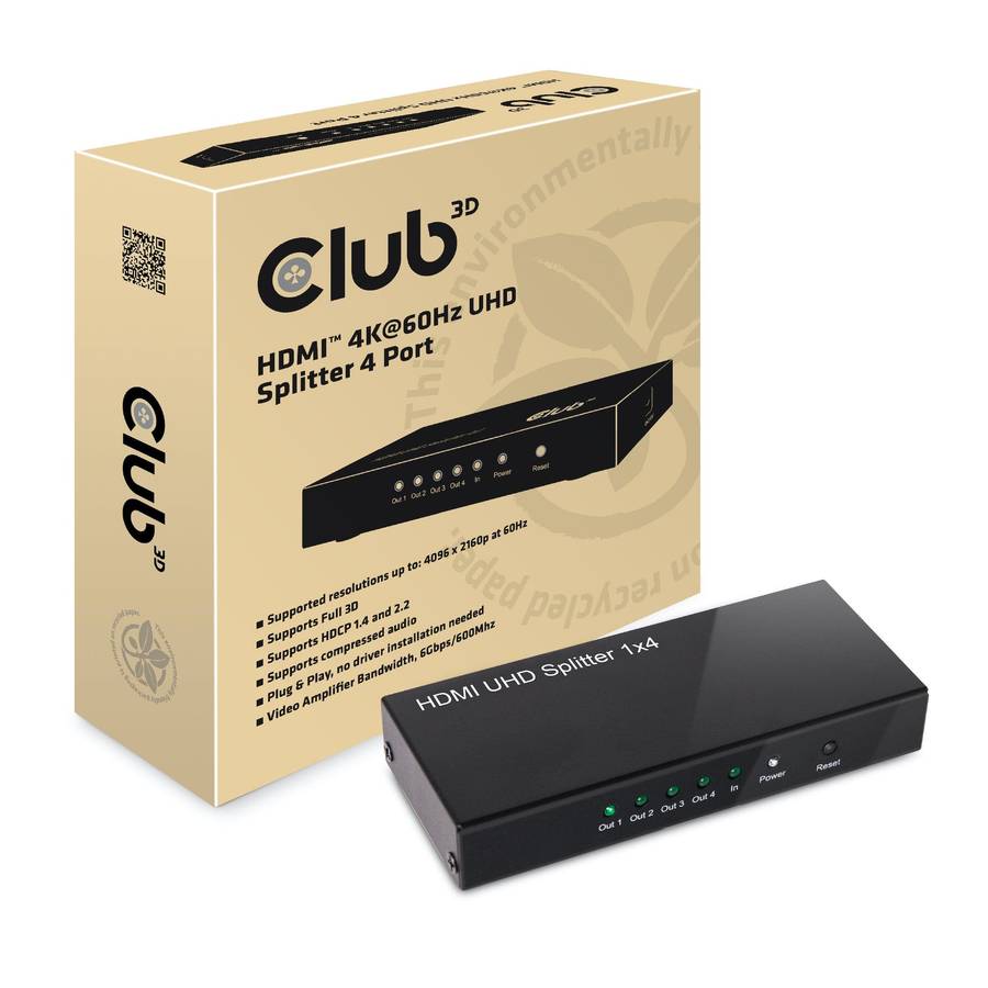 Club 3D CSV-1380 4-port HDMI 2.0 4K UHD Splitter