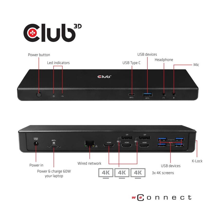 Club 3D Port Replicator Docking Station Black CSV-1562