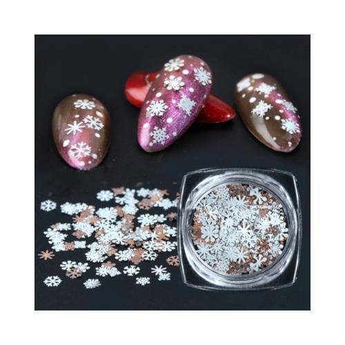 White And Rose Gold Snowflake Nail Art Decoration - 6g / White