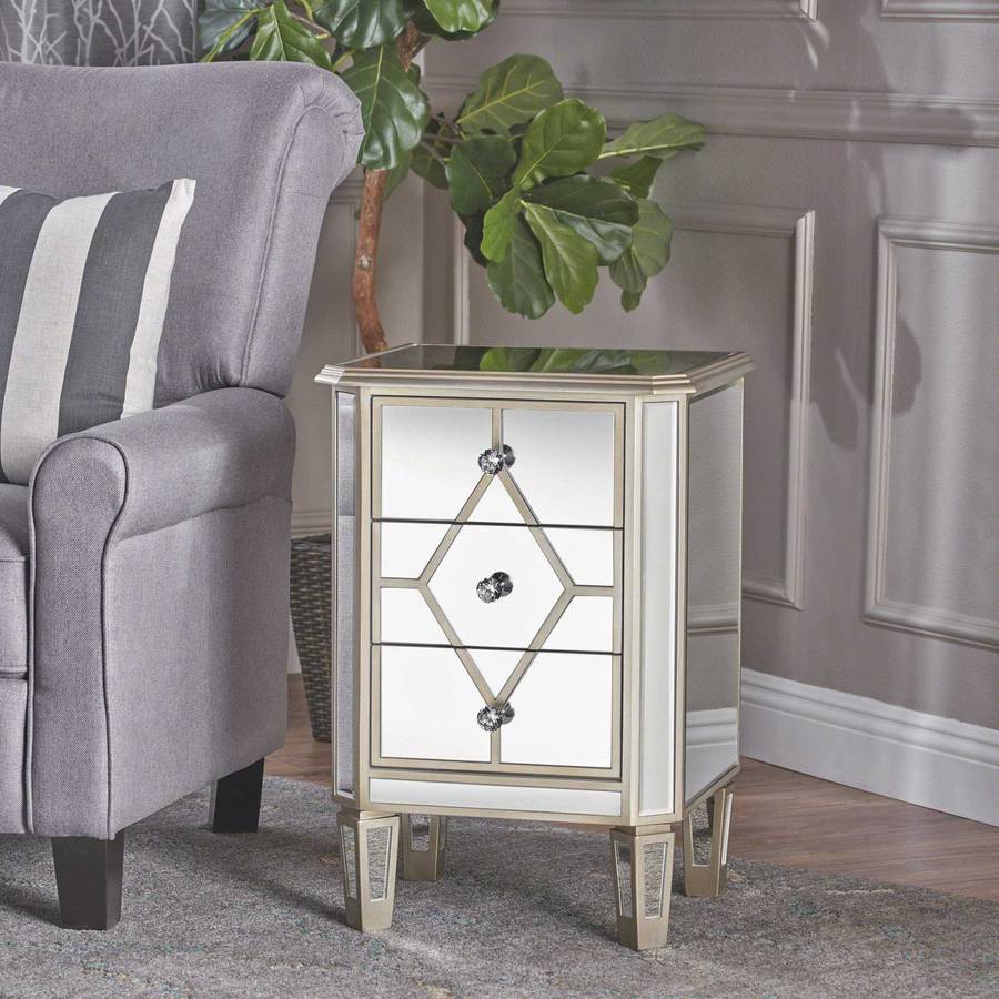 Chateau Blanc Three Drawer Mirrored Side Table